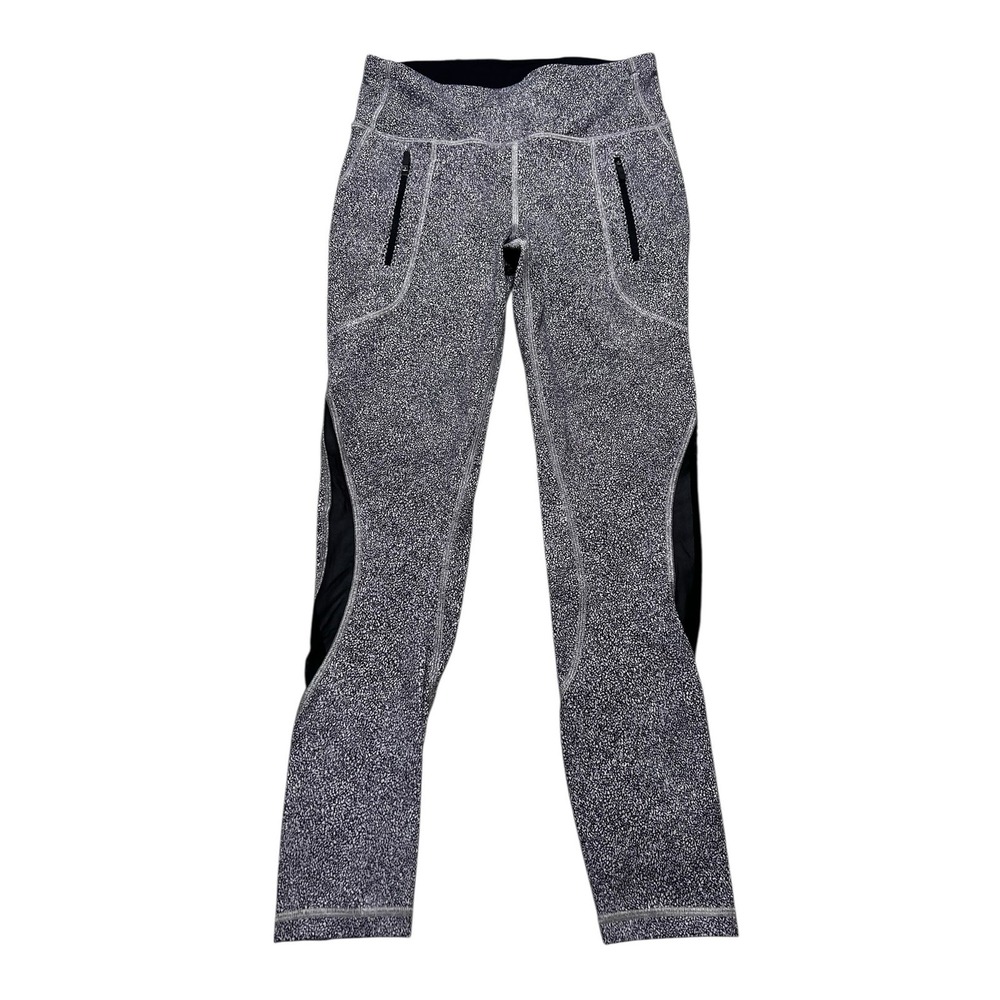 Lululemon Leggings Women 6 Blk White Speckled Tight Running Mesh Pocket LW5AKLS